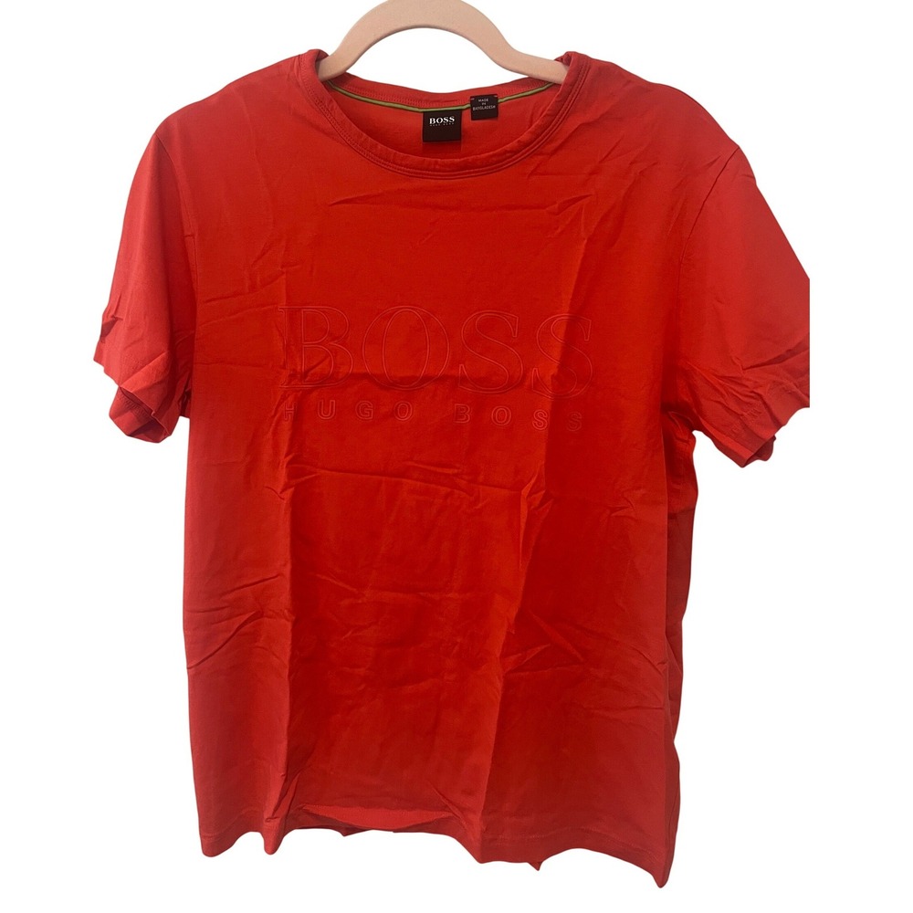 Hugo Boss T-Shirt Mens Medium Red/Orange 3D Logo Crew Neck Short Sleeve 0104